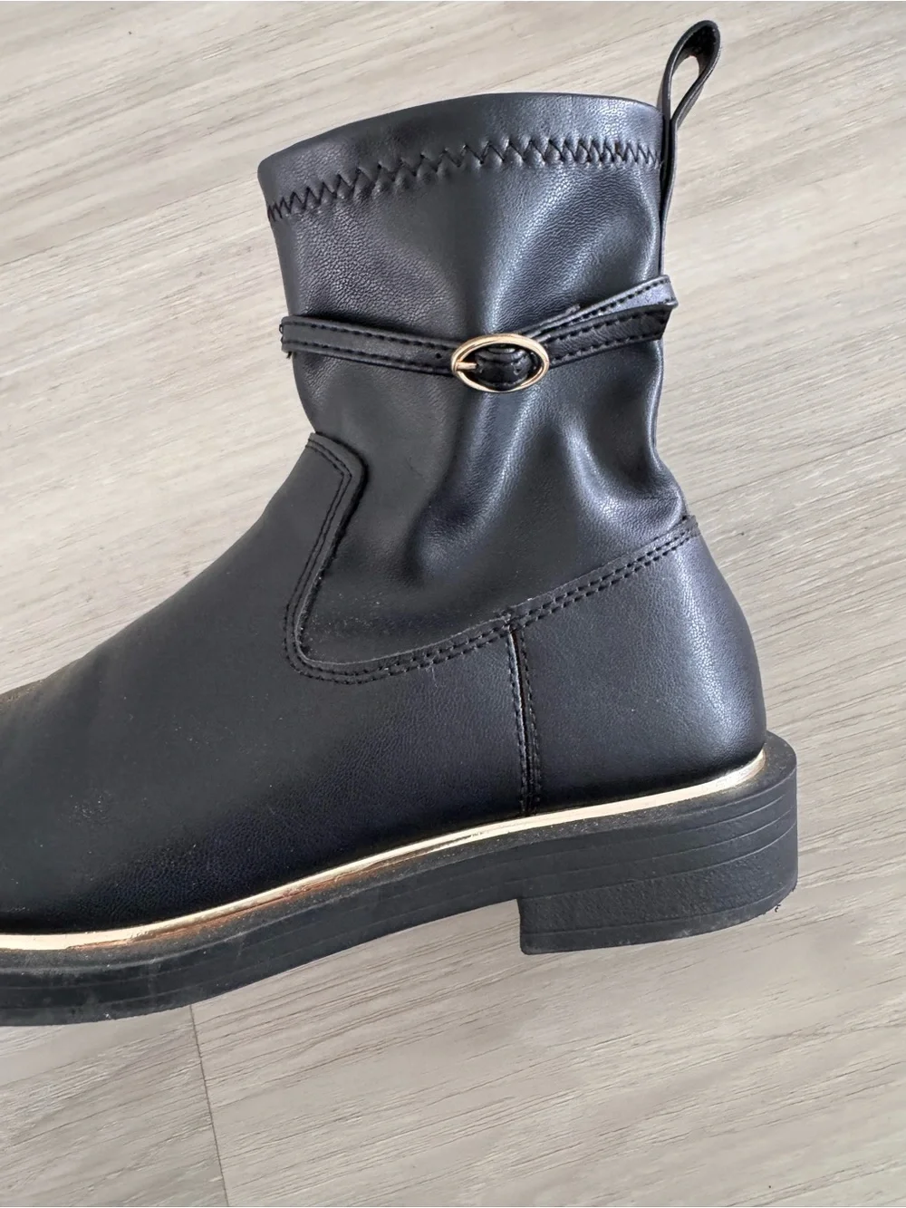 Zara Black Kids Ankle Boots with Gold Trim